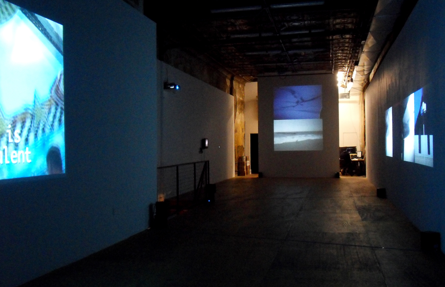 *The Fourth Space*, a video installation by Cecilia Dougherty / *Moving Parts*, a sound installation by Aleksei R. Stevens, 2010. Installation View