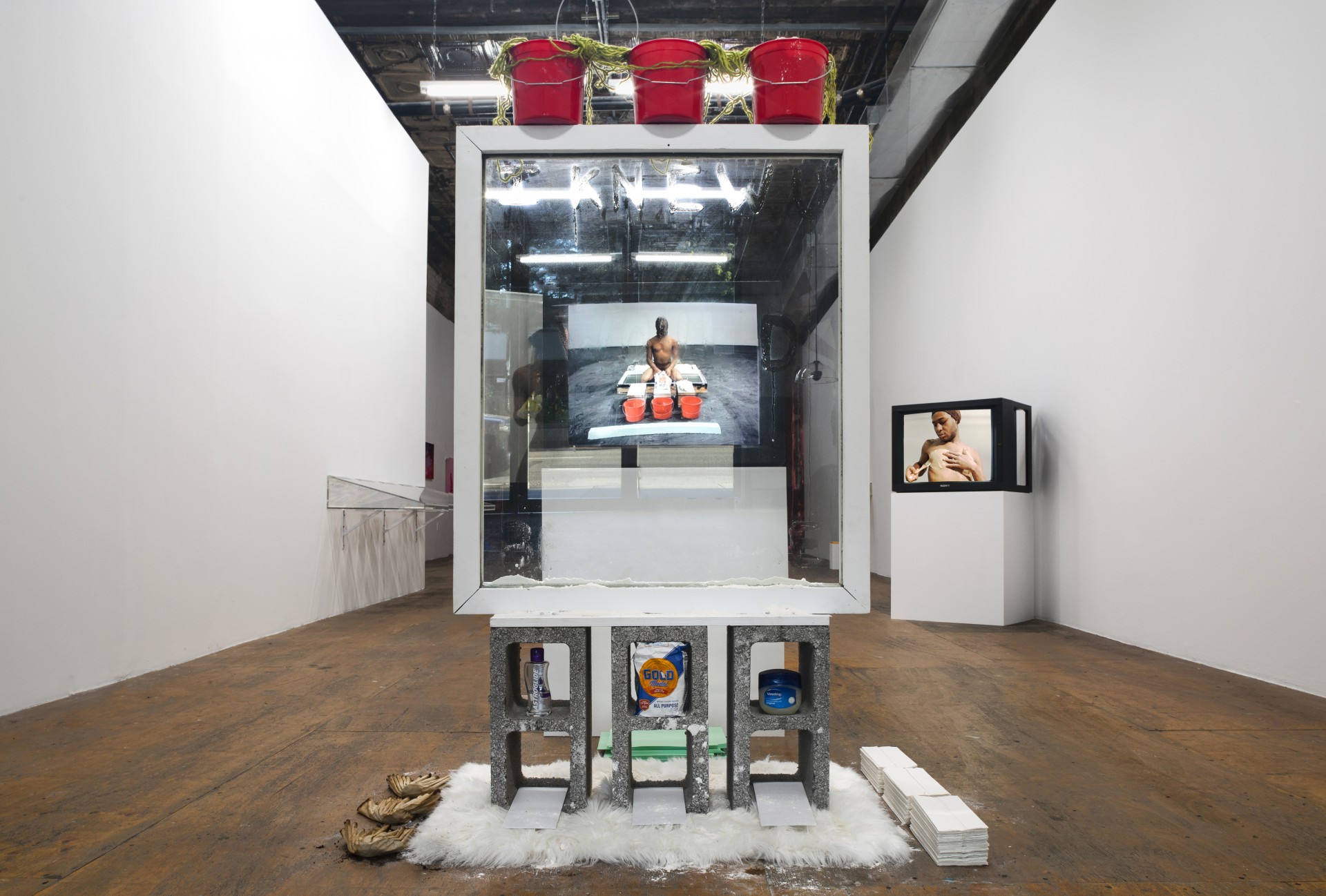 *Window View: Covered in Lube*, 2014–16, 2021, in *Keioui Keijaun Thomas: Hands Up, Ass Out*, curated by Shehab Awad as Executive Care\*, 2021 at Participant Inc, New York. Photo: Daniel Kukla.