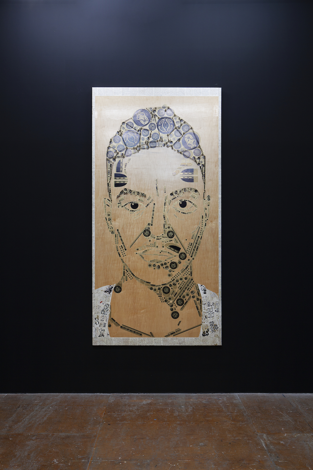 Glendalys Medina, *Mx. Nuyorican*, 2019. Paper, marker, nails, and thread, 8 x 4 feet