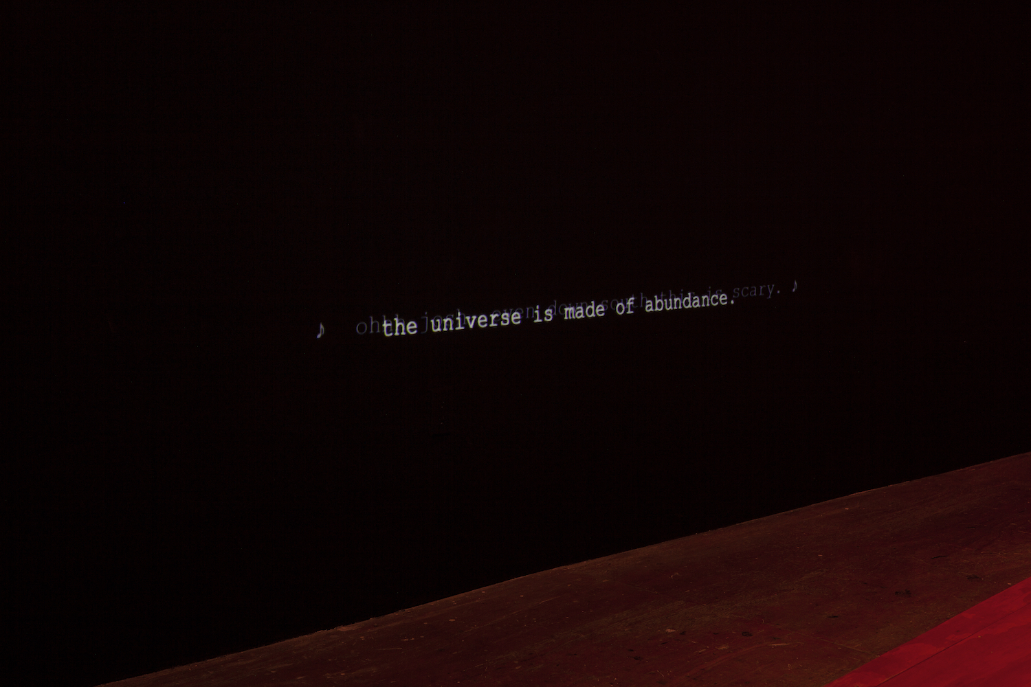 Constantina Zavitsanos, *All the time*, 2019. HD video: two channel open captions for speech at or above 20 Hz. Installation view